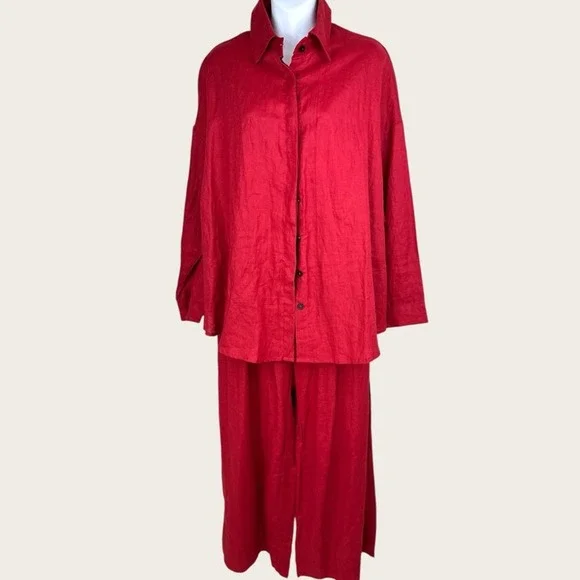 Lu.ciee NWT 2 piece red linen pantsuit sustainable fabric size S/M‎ - Picture 3 of 16